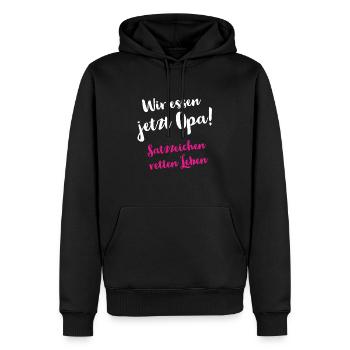 Wir essen jetzt Opa - Satzzeichen retten Leben - Männer Premium Bio Hoodie - Schwarz - Vorne - Nico (187cm)