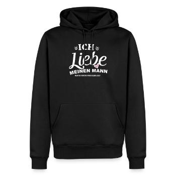 Ich liebe meinen Mann wenn er mich zum Pferd gehen - Männer Premium Bio Hoodie - Schwarz - Vorne - Nico (187cm)