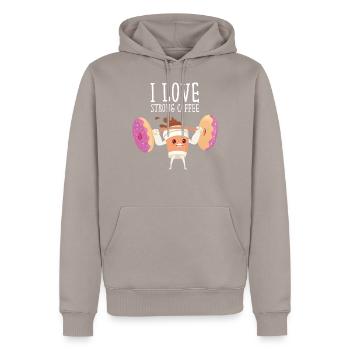 I Love Strong Coffee - Lifiting Donuts - Sweat à capuche Premium bio Homme - taupe - Devant - Nico (187cm)