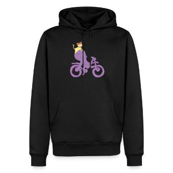 Katzenreitkraken-Fahrrad, Kraken-Kunst, lustig - Männer Premium Bio Hoodie - Schwarz - Vorne - Nico (187cm)