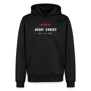 Jésus-Christ, Jésus est Seigneur, Bible, Foi, Dieu - Sweat à capuche Premium bio Homme - noir - Devant - Nico (187cm)