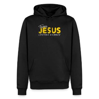 Membre à vie de l'équipe Jesus - Sweat à capuche Premium bio Homme - noir - Devant - Nico (187cm)
