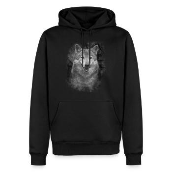 loup - Sweat à capuche Premium bio Homme - noir - Devant - Nico (187cm)