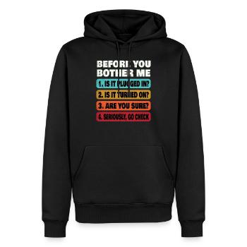 Drôle de technologie de l'information | Supp technique - Sweat à capuche Premium bio Homme - noir - Devant - Nico (187cm)