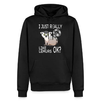 Ich mag Lemuren einfach wirklich Ok? - Männer Premium Bio Hoodie - Schwarz - Vorne - Nico (187cm)