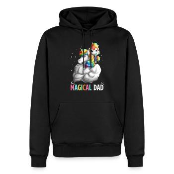 Papa magique - Papa Licorne - Sweat à capuche Premium bio Homme - noir - Devant - Nico (187cm)