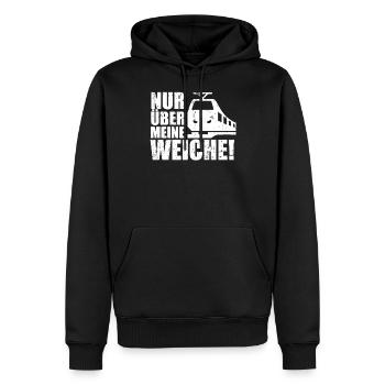 Nur über meine Weiche | Eisenbahn & Modellbahn - Männer Premium Bio Hoodie - Schwarz - Vorne - Nico (187cm)