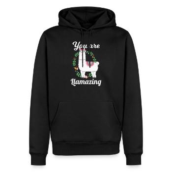 Lama Alpaka - Männer Premium Bio Hoodie - Schwarz - Vorne - Nico (187cm)
