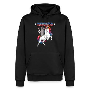 Merica Waschbär reitet Einhorn - Männer Premium Bio Hoodie - Schwarz - Vorne - Nico (187cm)
