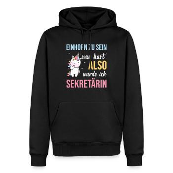 Einhorn zu sein war hart also wurde ich Sektetärin - Männer Premium Bio Hoodie - Schwarz - Vorne - Nico (187cm)