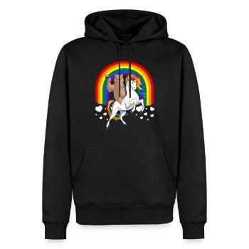 LGBT Mignon Ours Brun Chevauchant Licorne Gay Pride - Sweat à capuche Premium bio Homme - noir - Devant - Nico (187cm)