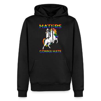 LGBT Gay Pride Sheep Riding Unicorn Haters Gonna - Men’s Premium Organic Hoodie - black - Front - Nico (187cm)