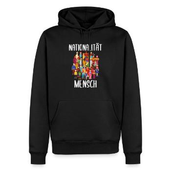 Nationalité Humaine Anti Racisme Pas de racisme - Sweat à capuche Premium bio Homme - noir - Devant - Nico (187cm)