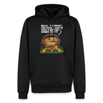 Bonjour, support informatique. Vous avez un bogue dans votre ordinateur - Sweat à capuche Premium bio Homme - noir - Devant - Nico (187cm)