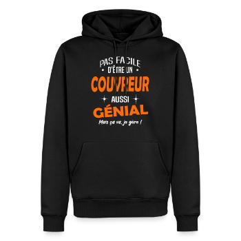 Couvreur zingueur - Sweat à capuche Premium bio Homme - noir - Devant - Nico (187cm)