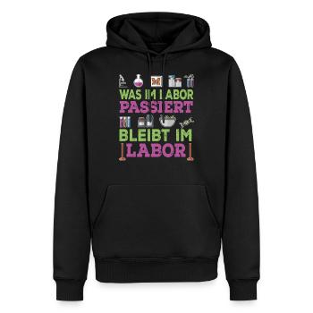 Biologie - Was Im Labor Passiert Bleibt Im Labor - Männer Premium Bio Hoodie - Schwarz - Vorne - Nico (187cm)
