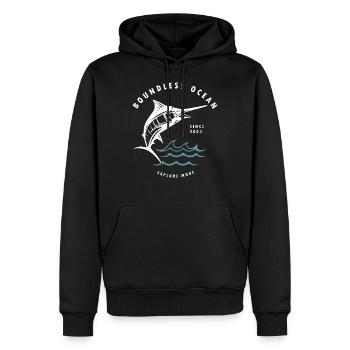 Boundless ocean,explore more - Men’s Premium Organic Hoodie - black - Front - Nico (187cm)