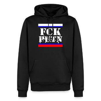 Nouveau drapeau du FCK Poutine en blanc - Sweat à capuche Premium bio Homme - noir - Devant - Nico (187cm)