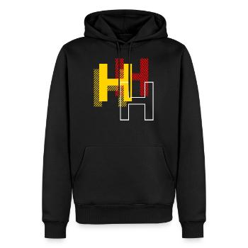 H h h - Männer Premium Bio Hoodie - Schwarz - Vorne - Nico (187cm)