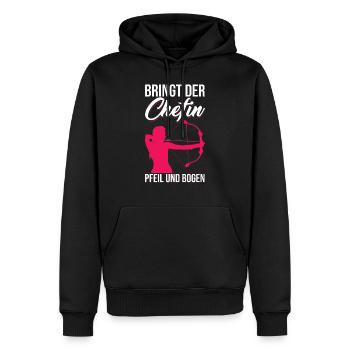 Bringt der Chefin Pfeil und Bogen Bogenschützin - Männer Premium Bio Hoodie - Schwarz - Vorne - Nico (187cm)
