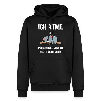 Ich atme produktiver wird es heute nicht mehr Bär - Männer Premium Bio Hoodie - Schwarz - Vorne - Nico (187cm)