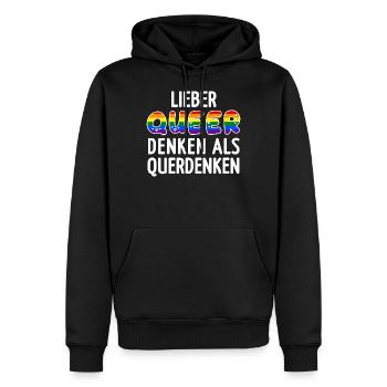 LGBT Spruch Lieber QUEER Denken als querdenken - Männer Premium Bio Hoodie - Schwarz - Vorne - Nico (187cm)