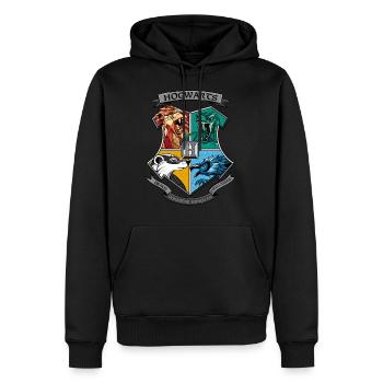 Harry Potter Emblème Hogwarts Logo - Sweat à capuche Premium bio Homme - noir - Devant - Nico (187cm)