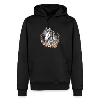 Pferd mit Blumen Mädchen - schönes Pferd - Männer Premium Bio Hoodie - Schwarz - Vorne - Nico (187cm)