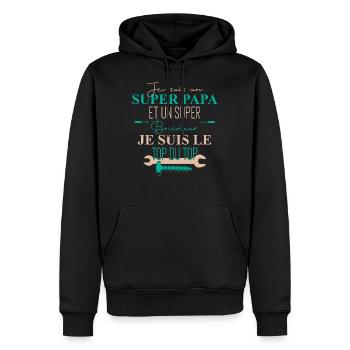 Papa bricoleur cadeau tee shirt papa bricoleur - Sweat à capuche Premium bio Homme - noir - Devant - Nico (187cm)