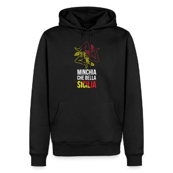 Trinacria Maglietta MINCHIA CHE BELLA Sicilia - Männer Premium Bio Hoodie - Schwarz - Vorne - Nico (187cm)