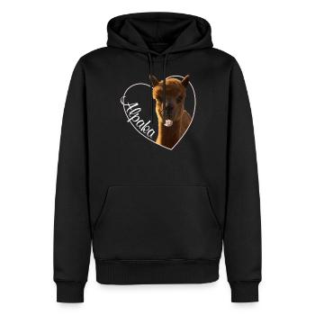 J’adore l’alpaga, I love alpagas, alpaga vêtements - Sweat à capuche Premium bio Homme - noir - Devant - Nico (187cm)