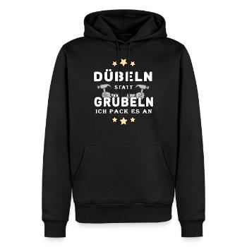 handwerker dübeln statt grübeln ich pack es an - Männer Premium Bio Hoodie - Schwarz - Vorne - Nico (187cm)