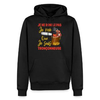 Ich bin nicht schnarchen, ich träume Kettensäge - Männer Premium Bio Hoodie - Schwarz - Vorne - Nico (187cm)
