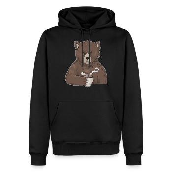 Ours grincheux avec café muffins du matin - Sweat à capuche Premium bio Homme - noir - Devant - Nico (187cm)