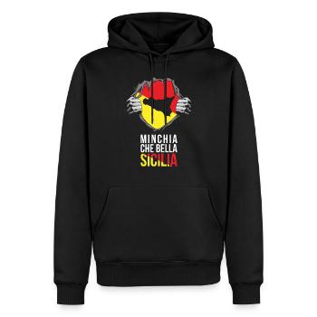 Trinacria Maglietta MINCHIA CHE BELLA Sicilia - Männer Premium Bio Hoodie - Schwarz - Vorne - Nico (187cm)