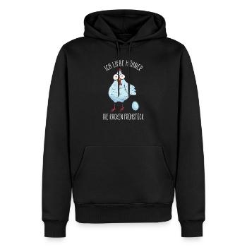 Ich liebe Hühner - Die kacken Frühstück - Männer Premium Bio Hoodie - Schwarz - Vorne - Nico (187cm)