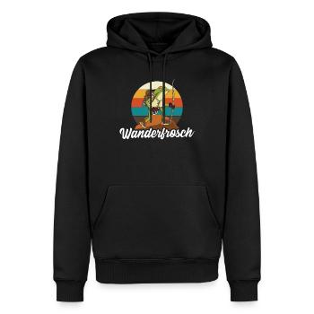 Wanderfrosch retro Wandern - Männer Premium Bio Hoodie - Schwarz - Vorne - Nico (187cm)