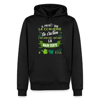 Cultiver connerie la connerie - Sweat à capuche Premium bio Homme - noir - Devant - Nico (187cm)