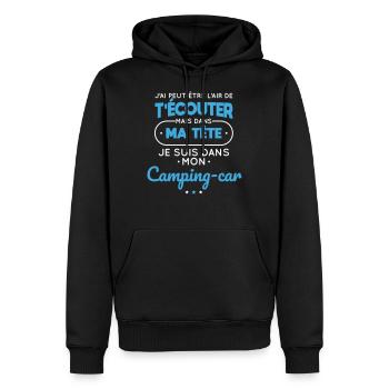 Dans ma ma tête je suis dans mon camping-car - Sweat à capuche Premium bio Homme - noir - Devant - Nico (187cm)