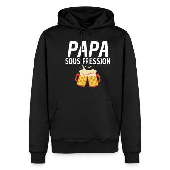 Papa sous pression. - Sweat à capuche Premium bio Homme - noir - Devant - Nico (187cm)