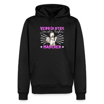 Verrücktes Seidenhuhn Mädchen - Seidenhühner - Männer Premium Bio Hoodie - Schwarz - Vorne - Nico (187cm)