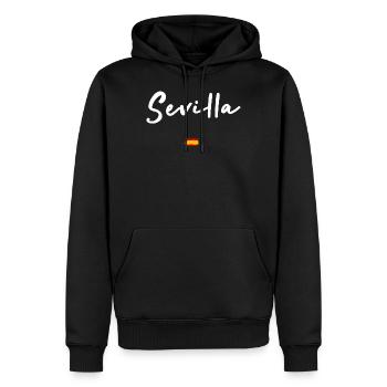 SEVILLA - Männer Premium Bio Hoodie - Schwarz - Vorne - Nico (187cm)