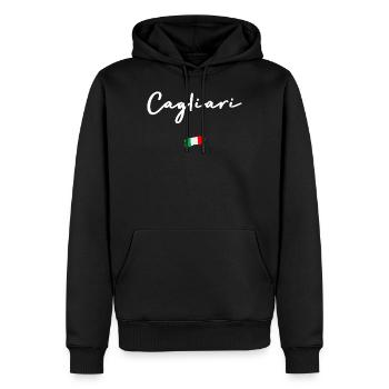 CAGLIARI - Männer Premium Bio Hoodie - Schwarz - Vorne - Nico (187cm)