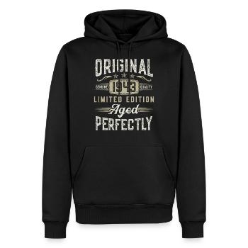 Né en 1943 Vintage Retro Anniversaire - Sweat à capuche Premium bio Homme - noir - Devant - Nico (187cm)