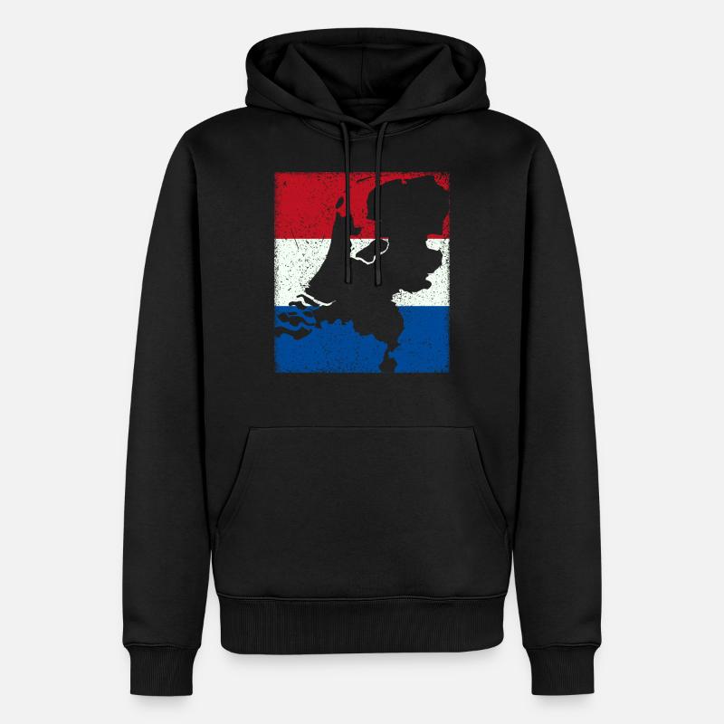 Pays-Bas drapeau avec carte / contour - Sweat à capuche Premium bio Homme - noir