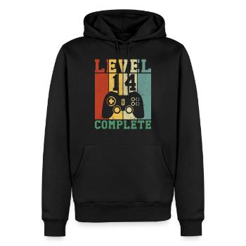 14 Anniversaire Niveau 14 complete - Sweat à capuche Premium bio Homme - noir - Devant - Nico (187cm)