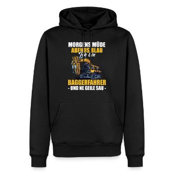 Baggerführer Morgens Müde Abends Blau Baggerfahrer - Männer Premium Bio Hoodie - Schwarz - Vorne - Nico (187cm)