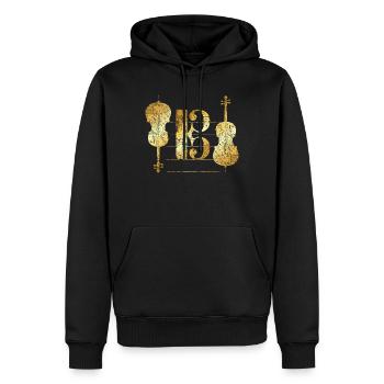 Tenor Clef & Cello (Violoncelle violoncelliste jaune d'or) - Sweat à capuche Premium bio Homme - noir - Devant - Nico (187cm)