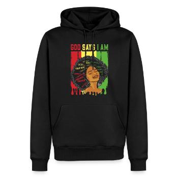 Une fille afro-américaine Dieu dit que je suis black pride - Sweat à capuche Premium bio Homme - noir - Devant - Nico (187cm)