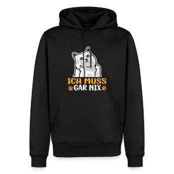 Katze - Statement Spruch - Ich muss gar nix - Männer Premium Bio Hoodie - Schwarz - Vorne - Nico (187cm)